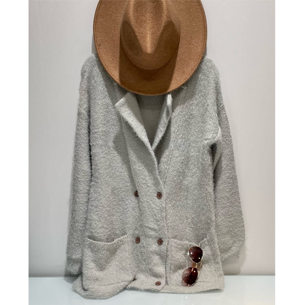 Light Gray Fuzzy Luxury Cardigan - Picture 6 of 11